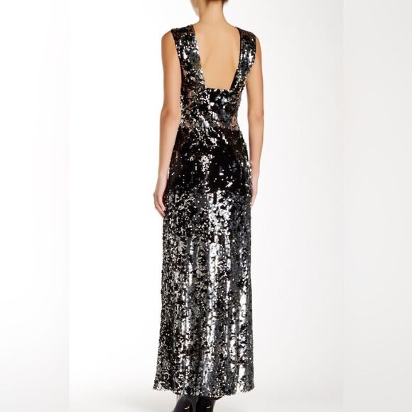 NWT Rachel‎ Zoe black and silver sequin maxi dress size 8 with front slit - Picture 4 of 15